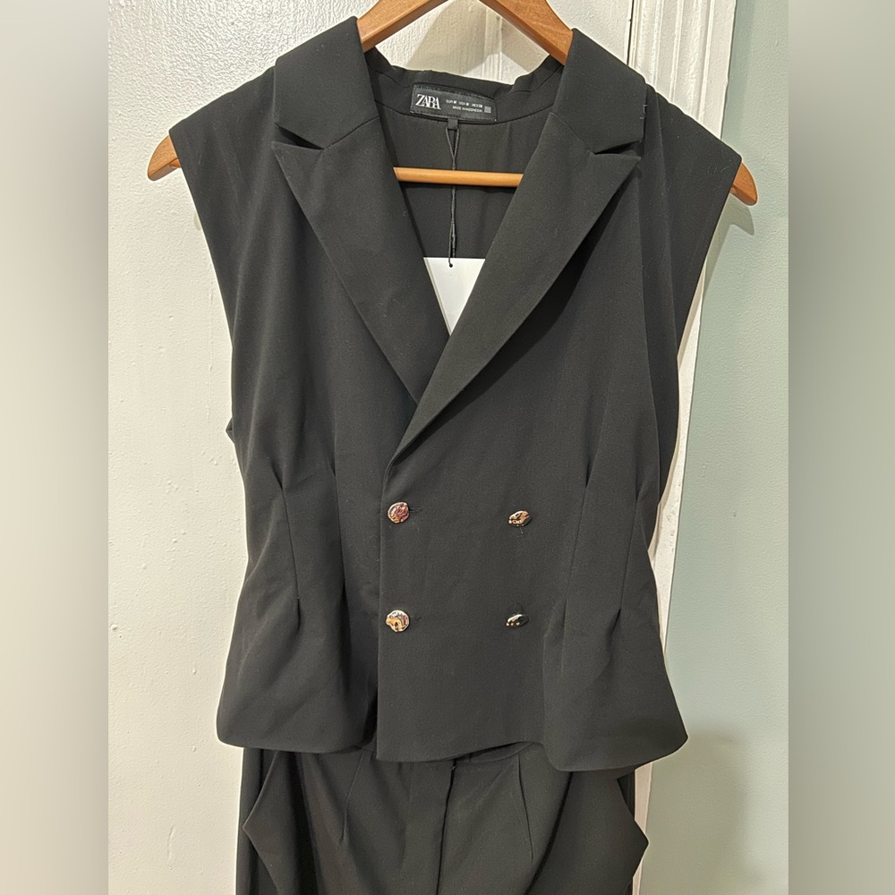 NWT Zara women’s Pants Suit black with sleeveless double breasted top Sz M - Picture 5 of 7